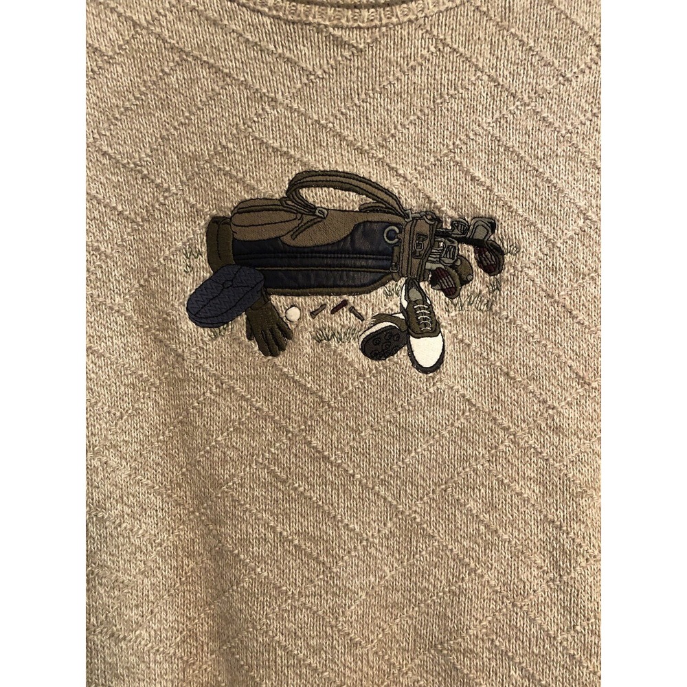 Vintage Winona Mens Sweater XL Beige Pullover USA 90s‎ Golf Embroidered Grandpa - Picture 2 of 5